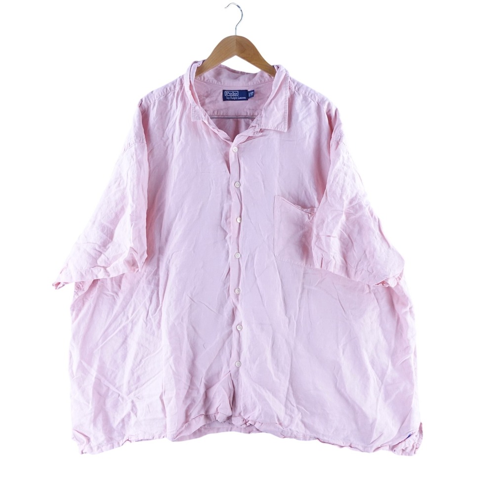 Polo Ralph Lauren Mens 5XB Pink Caldwell Linen Short Sleeve Button Up Shirt